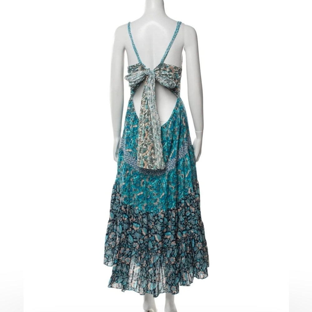 Rebecca Taylor La Vie Print Mix Floral Tie Back Boho Midi Dress In Blue Sz XL - Picture 7 of 12